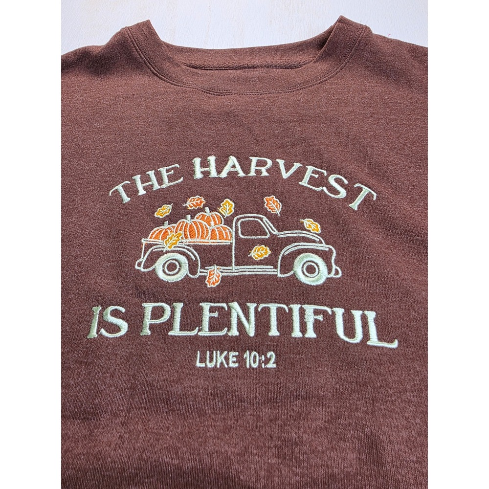 Love in Faith Brown Harvest Is Plentiful Pumpkin Truck Sweatshirt XL Luke 10:2
